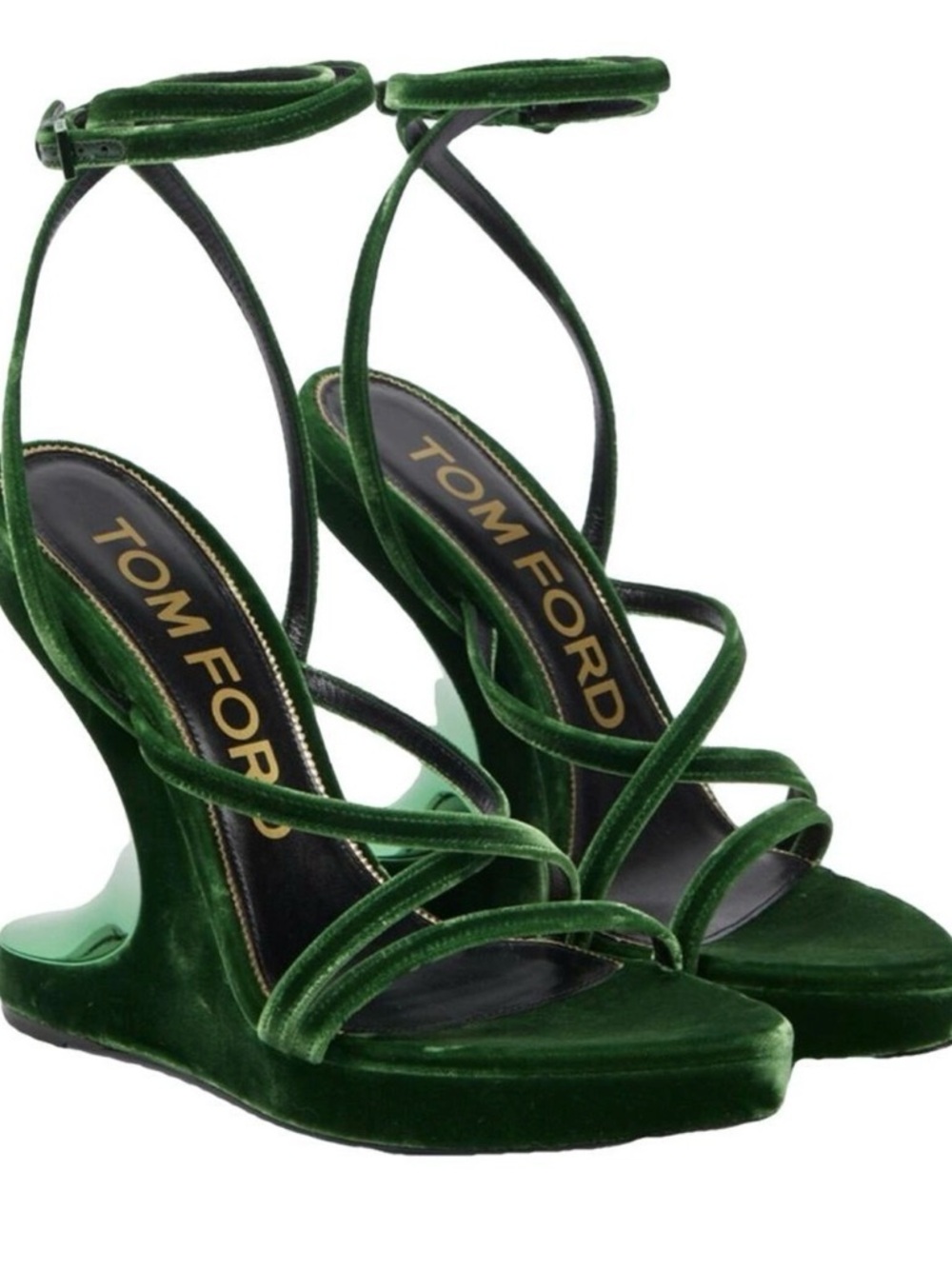 Tom Ford Emerald Green Velvet Ankle-Strap Wedge Sandals